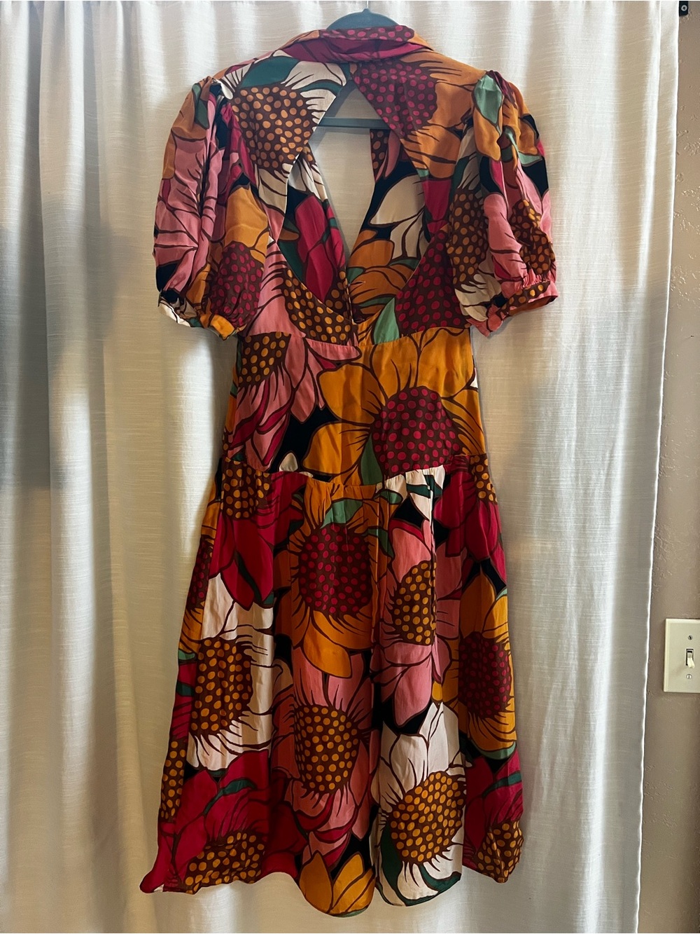 FARM Rio Pink, Red, Orange & Cream Floral Button-Front Midi Dress - Picture 2 of 3